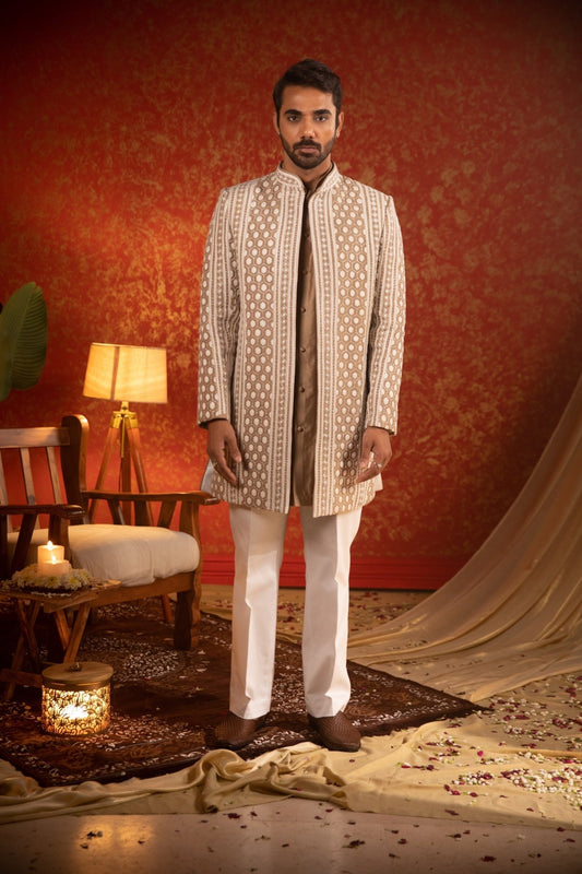 HONEYCOMB OPEN JACKET SET - White Maison de Couture