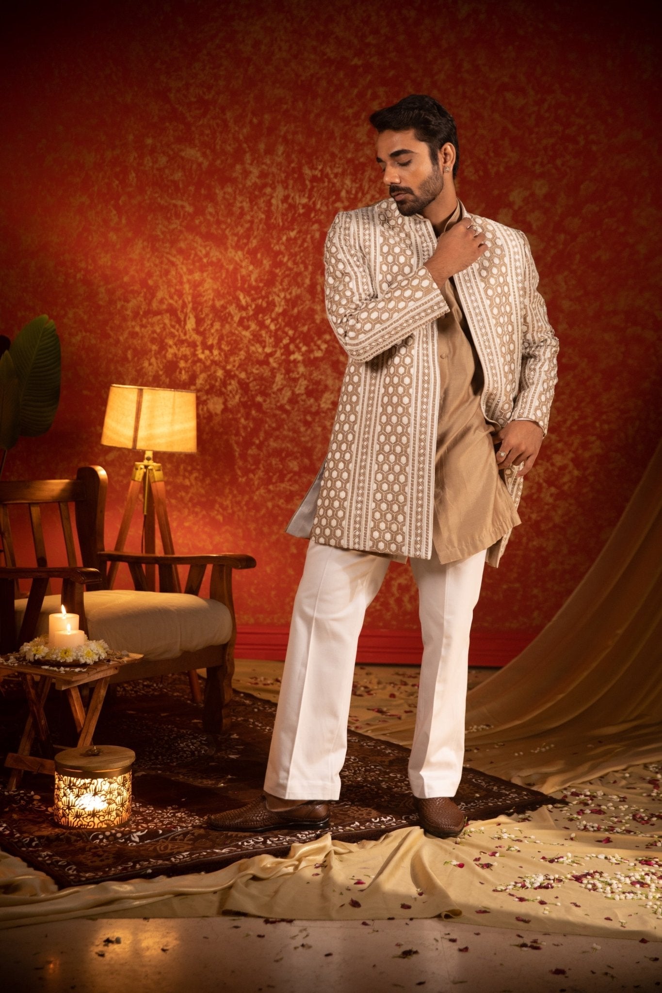 HONEYCOMB OPEN JACKET SET - White Maison de Couture
