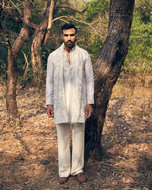 ICE BATH KURTA STOLE SET - White Maison de Couture