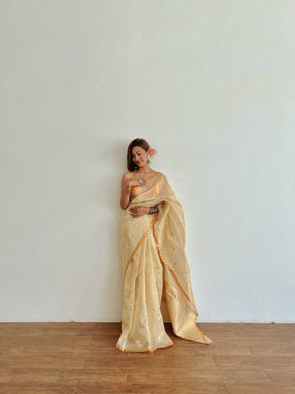 ECRU HUED TISSUE SILK SAREE