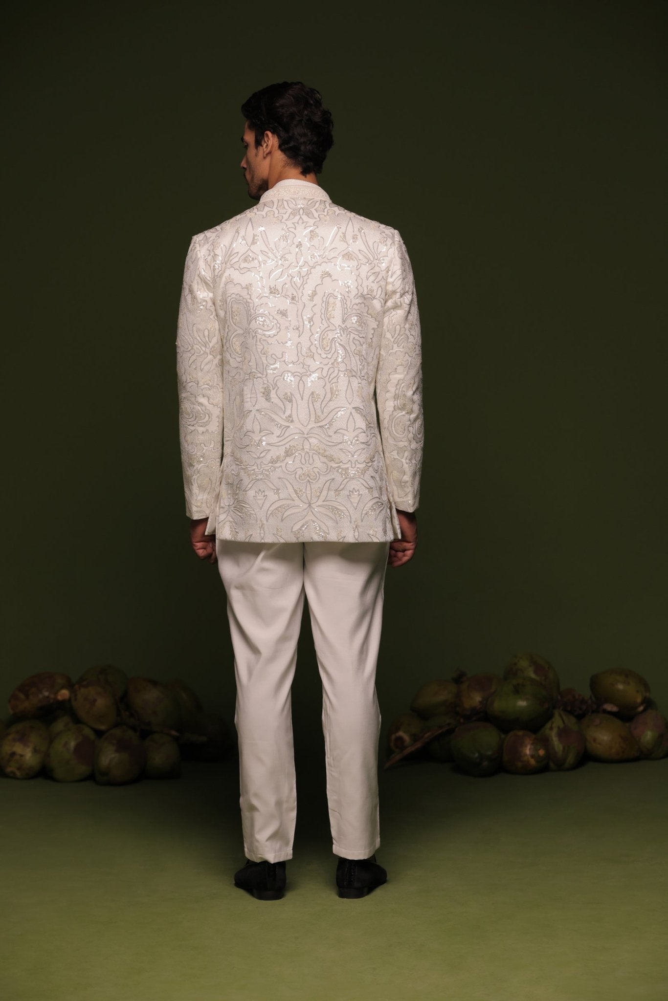 INDRA WHITE JODHPURI SET WITH SHORT SHIRT PANT - White Maison de Couture