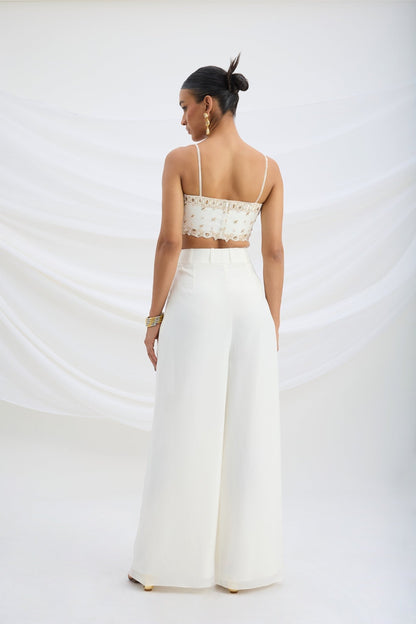 IVORY EMBROIDERED CROP TOP AND BOTTOM - White Maison de Couture