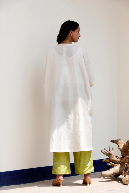 IVORY & GREEN KURTA SET - White Maison de Couture