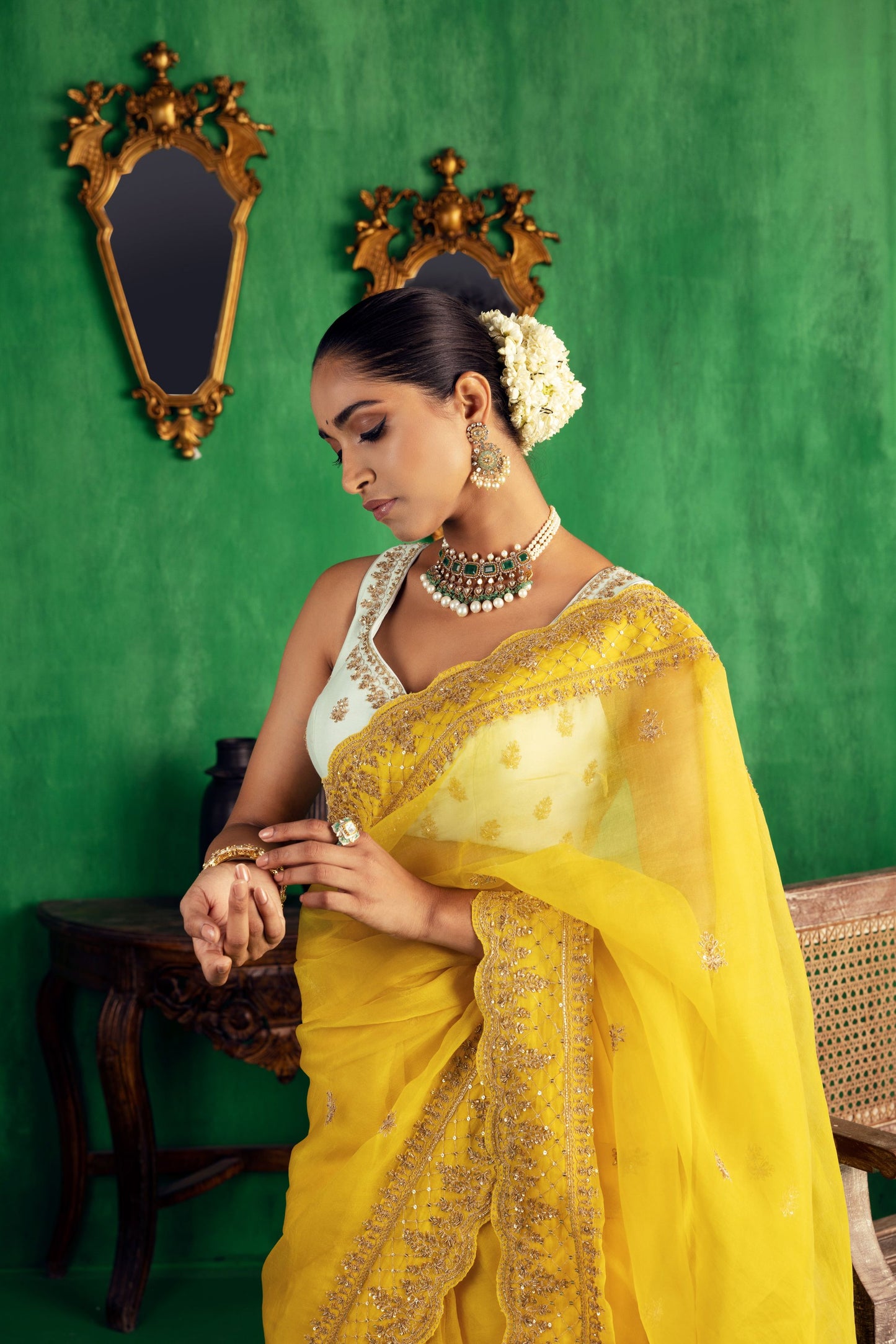 YELLOW AQUA SAREE SET