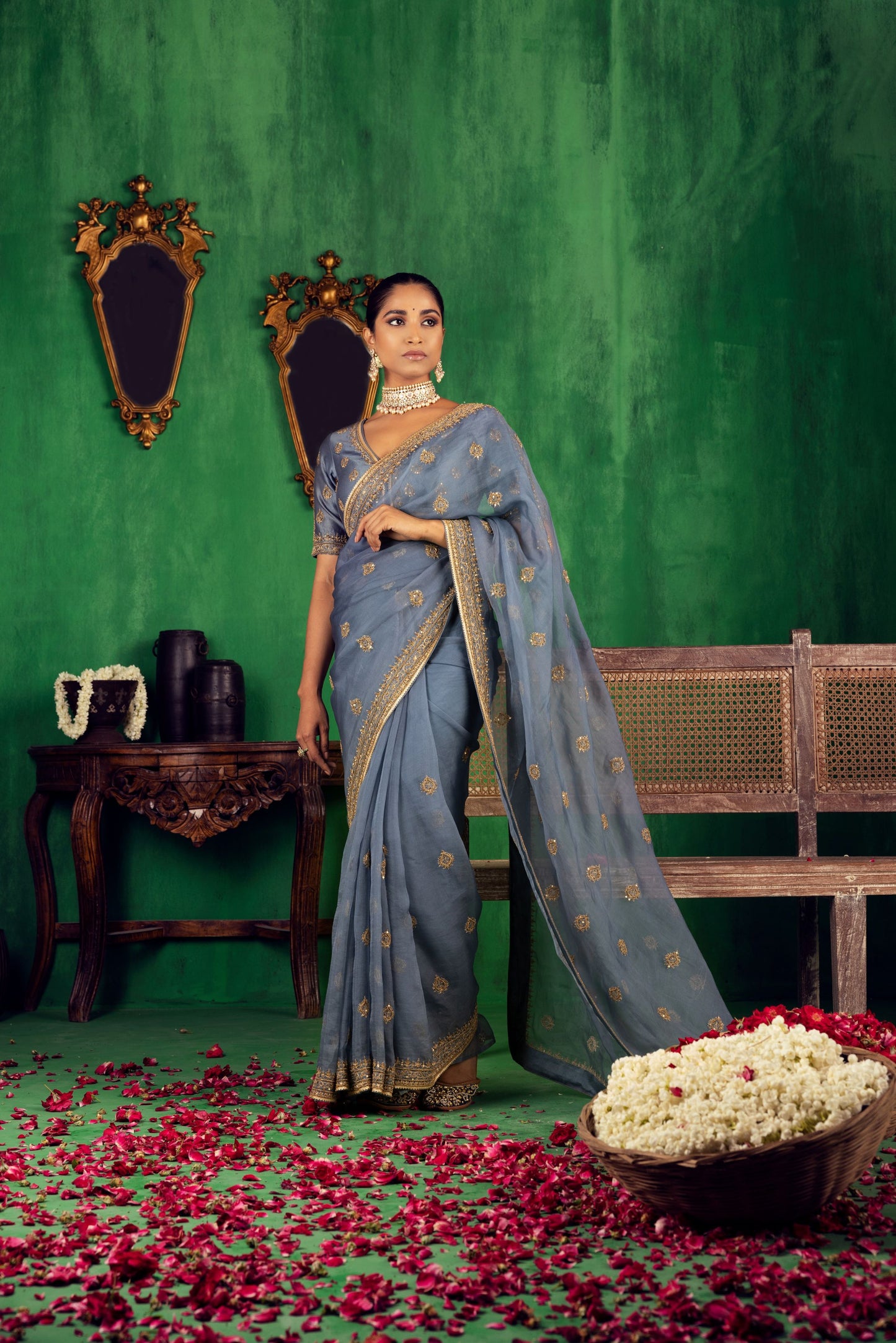 DUSTY BLUE SAREE SET