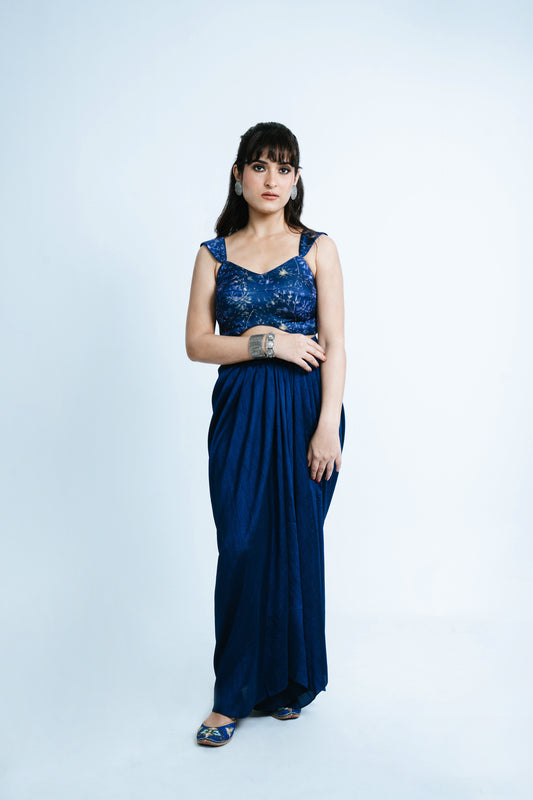 THE PETAL BLOUSE WITH PRE DRAPED SAREE SKIRT