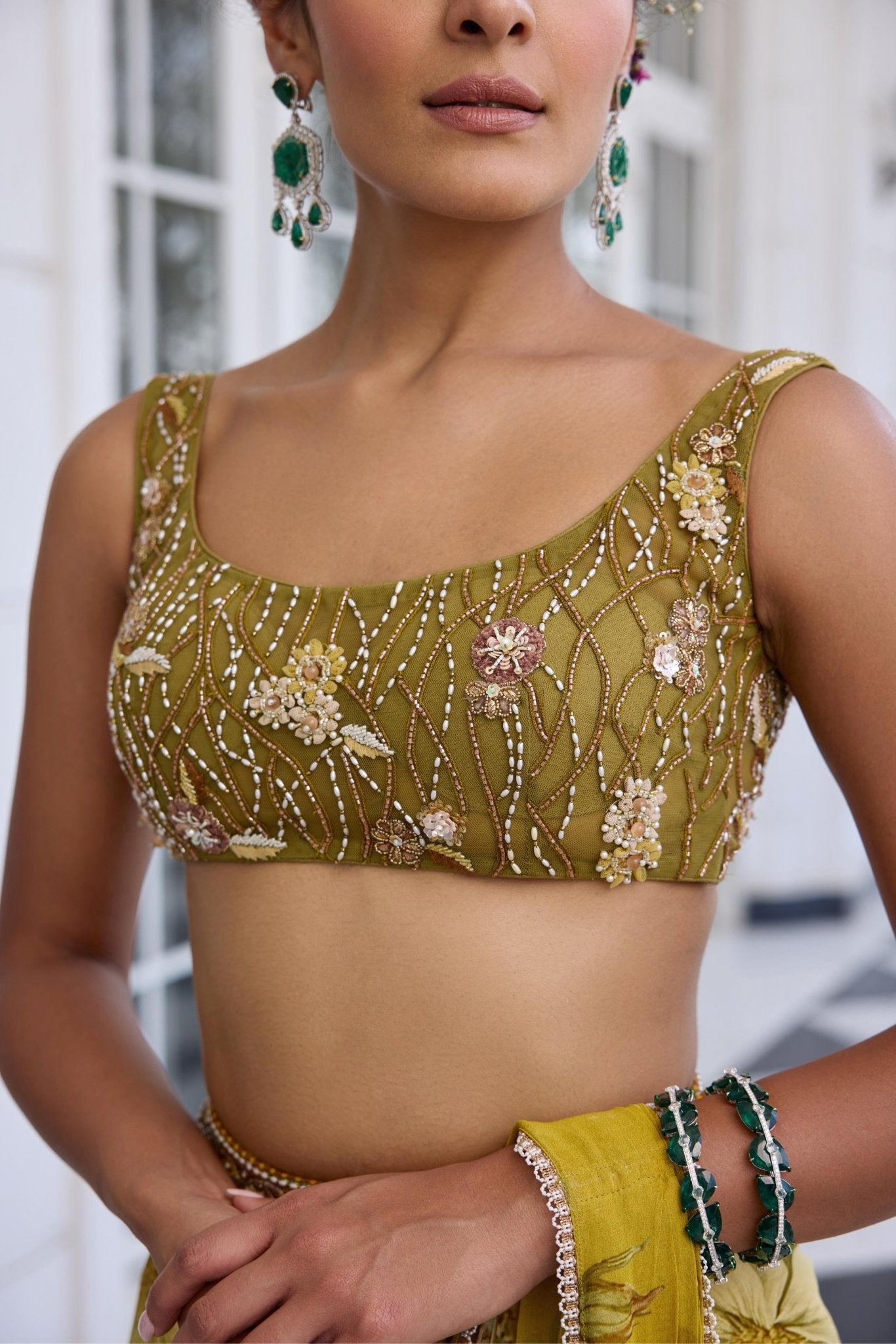 KEISHA DRAPED SAREE SET - White Maison de Couture