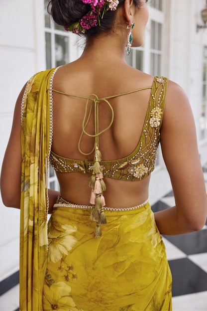 KEISHA DRAPED SAREE SET - White Maison de Couture