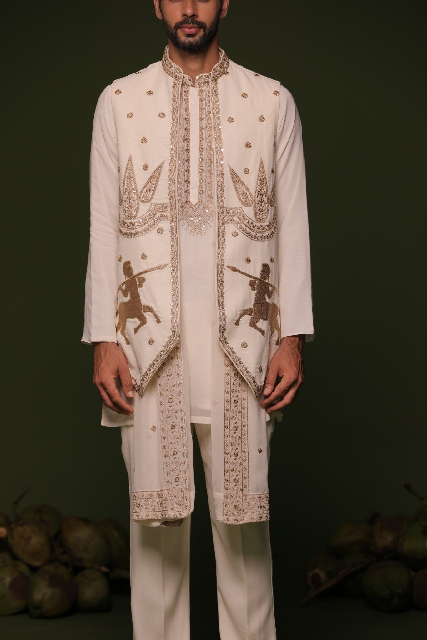 KRANTHI WHITE JACKET KURTA SET WITH TROUSER AND DUPATTA - White Maison de Couture