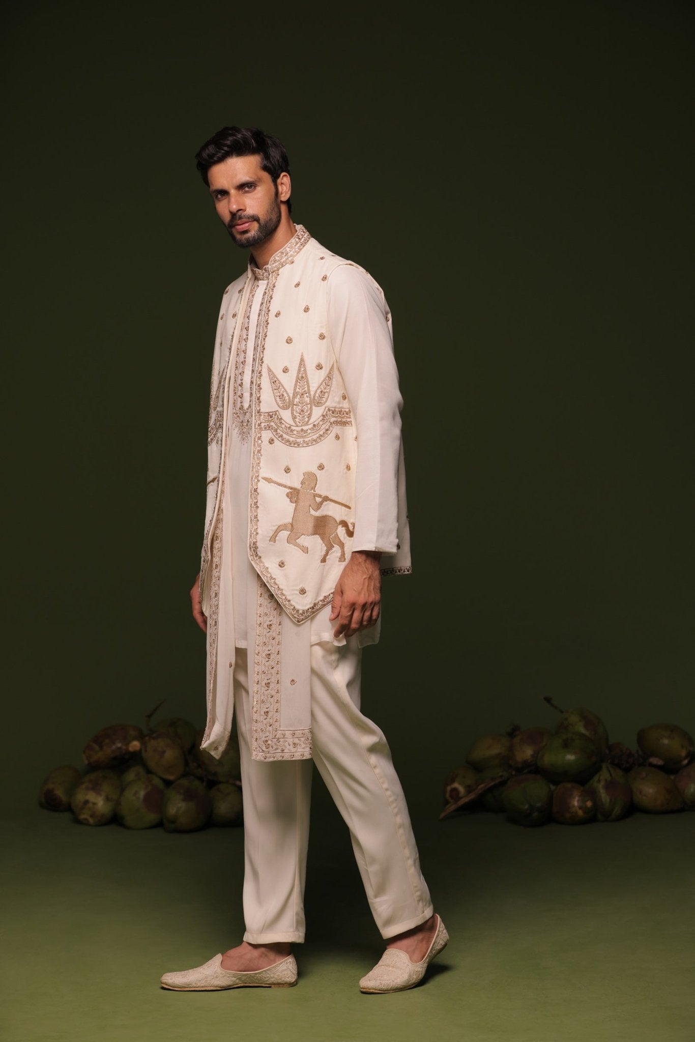 KRANTHI WHITE JACKET KURTA SET WITH TROUSER AND DUPATTA - White Maison de Couture