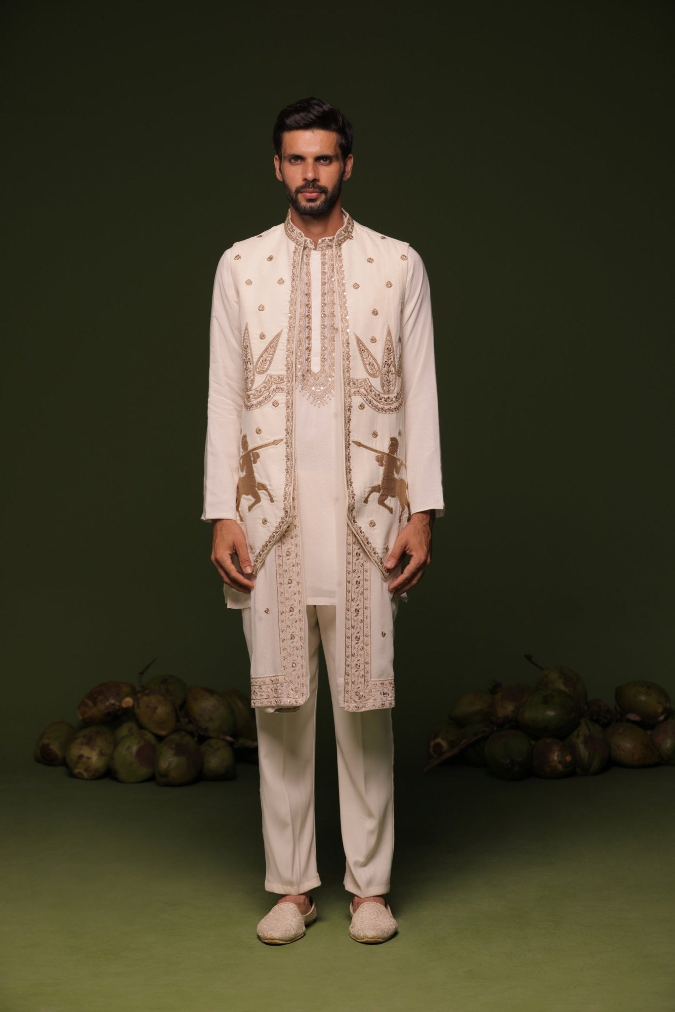 KRANTHI WHITE JACKET KURTA SET WITH TROUSER AND DUPATTA - White Maison de Couture