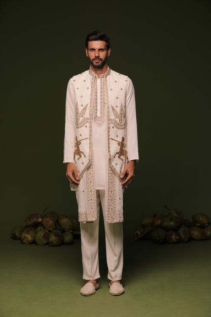 KRANTHI WHITE JACKET KURTA SET WITH TROUSER AND DUPATTA - White Maison de Couture