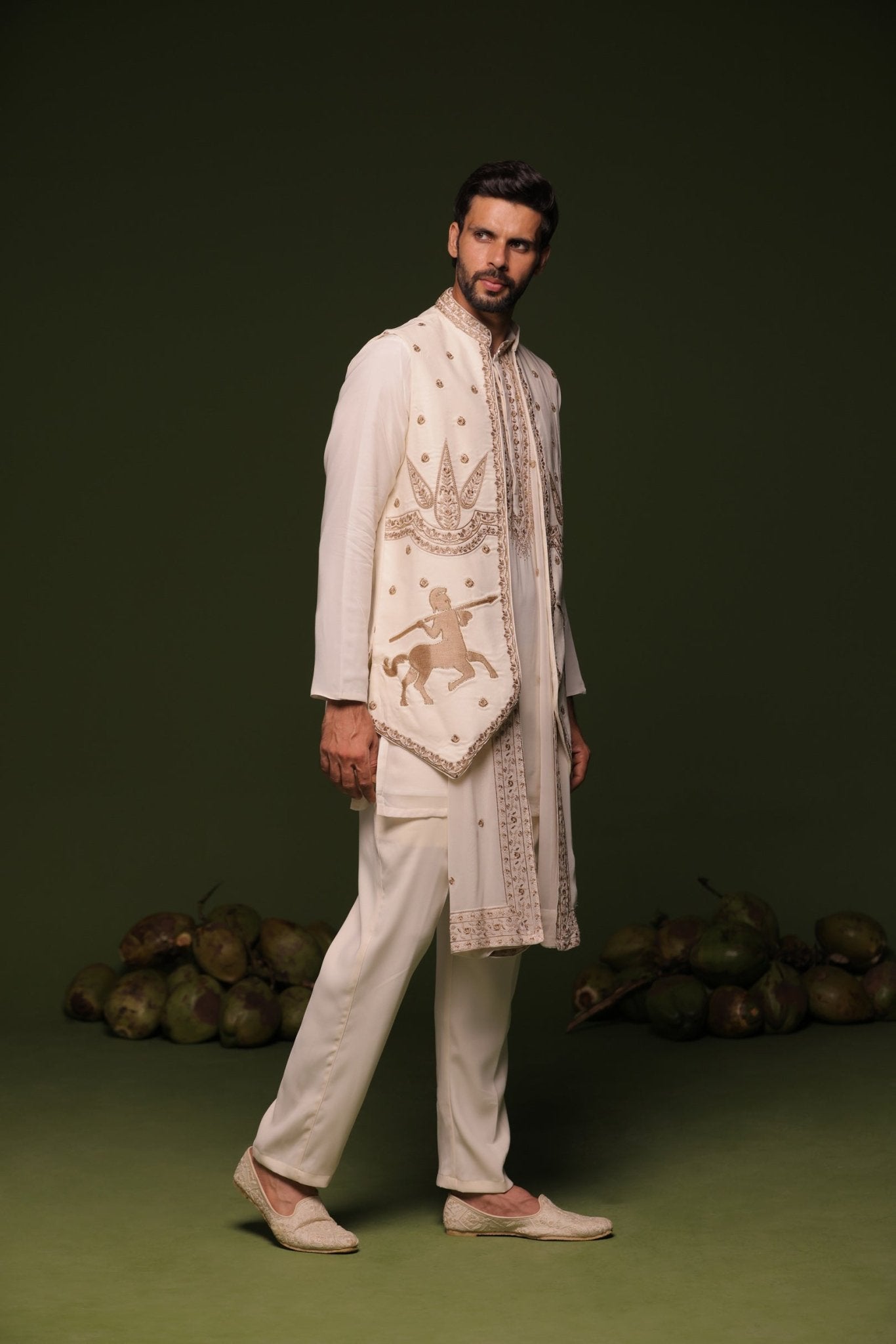 KRANTHI WHITE JACKET KURTA SET WITH TROUSER AND DUPATTA - White Maison de Couture