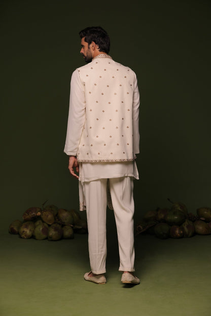 KRANTHI WHITE JACKET KURTA SET WITH TROUSER AND DUPATTA - White Maison de Couture