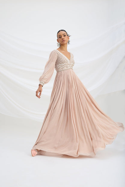 LIGHT PINK EMBROIDERED DRESS - White Maison de Couture