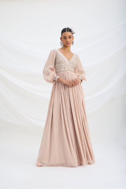 LIGHT PINK EMBROIDERED DRESS - White Maison de Couture