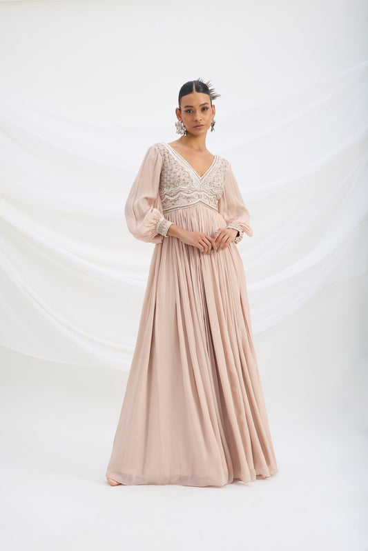 LIGHT PINK EMBROIDERED DRESS - White Maison de Couture