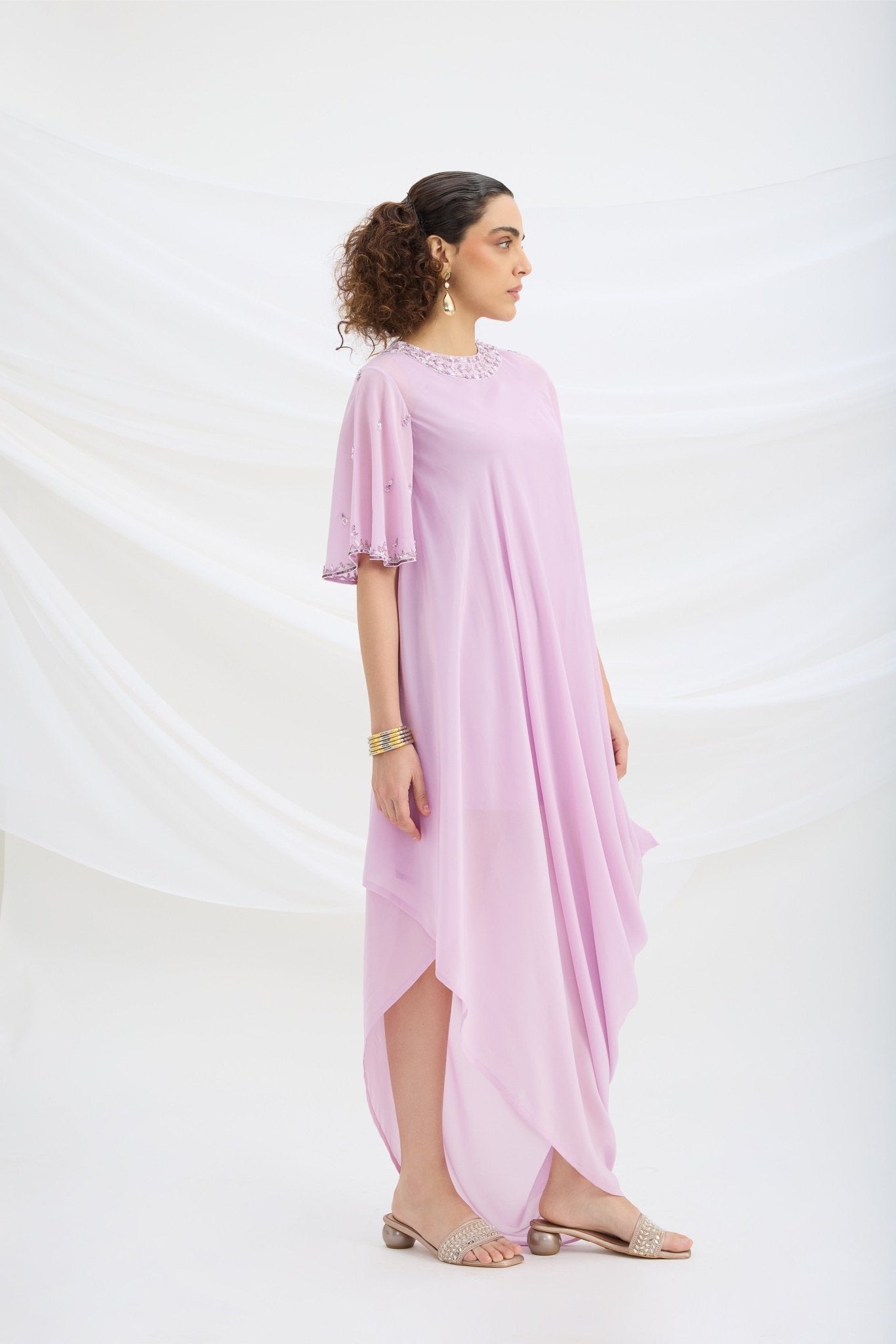 LILAC DRAPE DRESS - White Maison de Couture