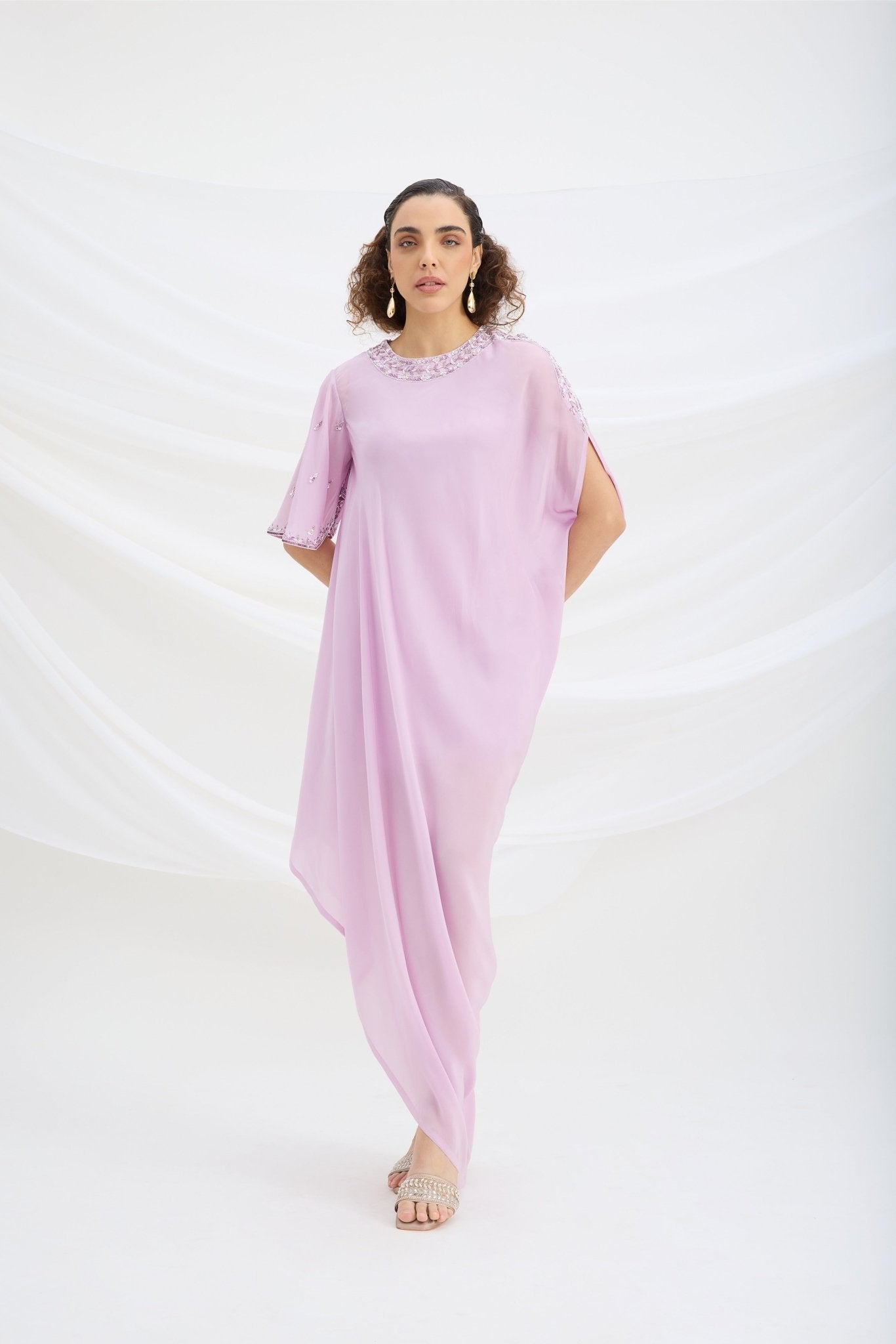 LILAC DRAPE DRESS - White Maison de Couture