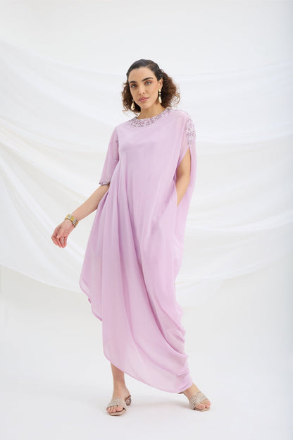 LILAC DRAPE DRESS - White Maison de Couture