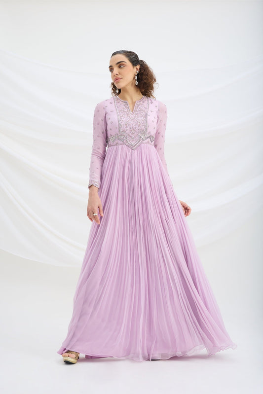 LILAC EMBROIDERED DRESS WITH DUPATTA - White Maison de Couture
