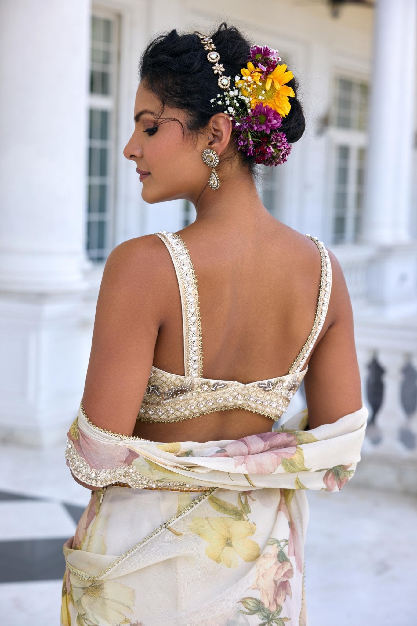 LISA DRAPED SAREE SET - White Maison de Couture