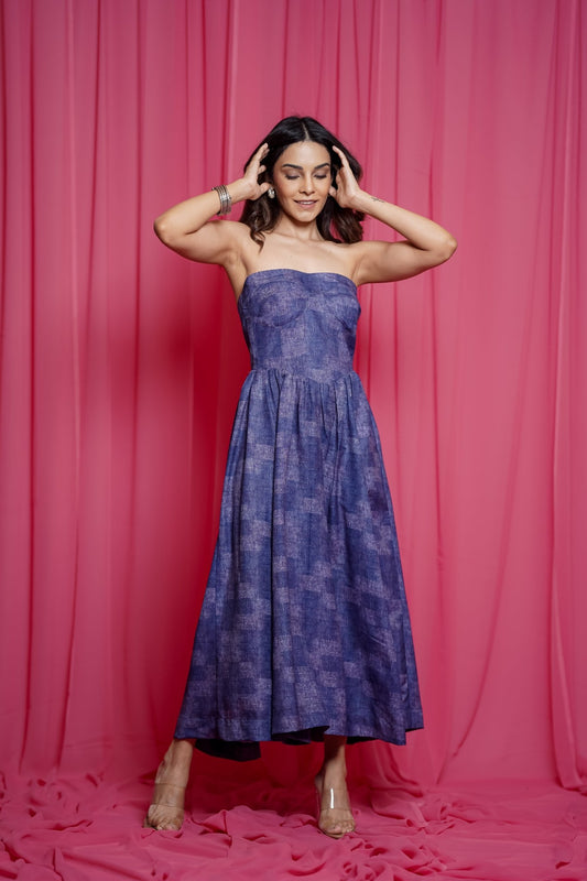 LOLA MIDI BLUE CORSET DRESS - White Maison de Couture