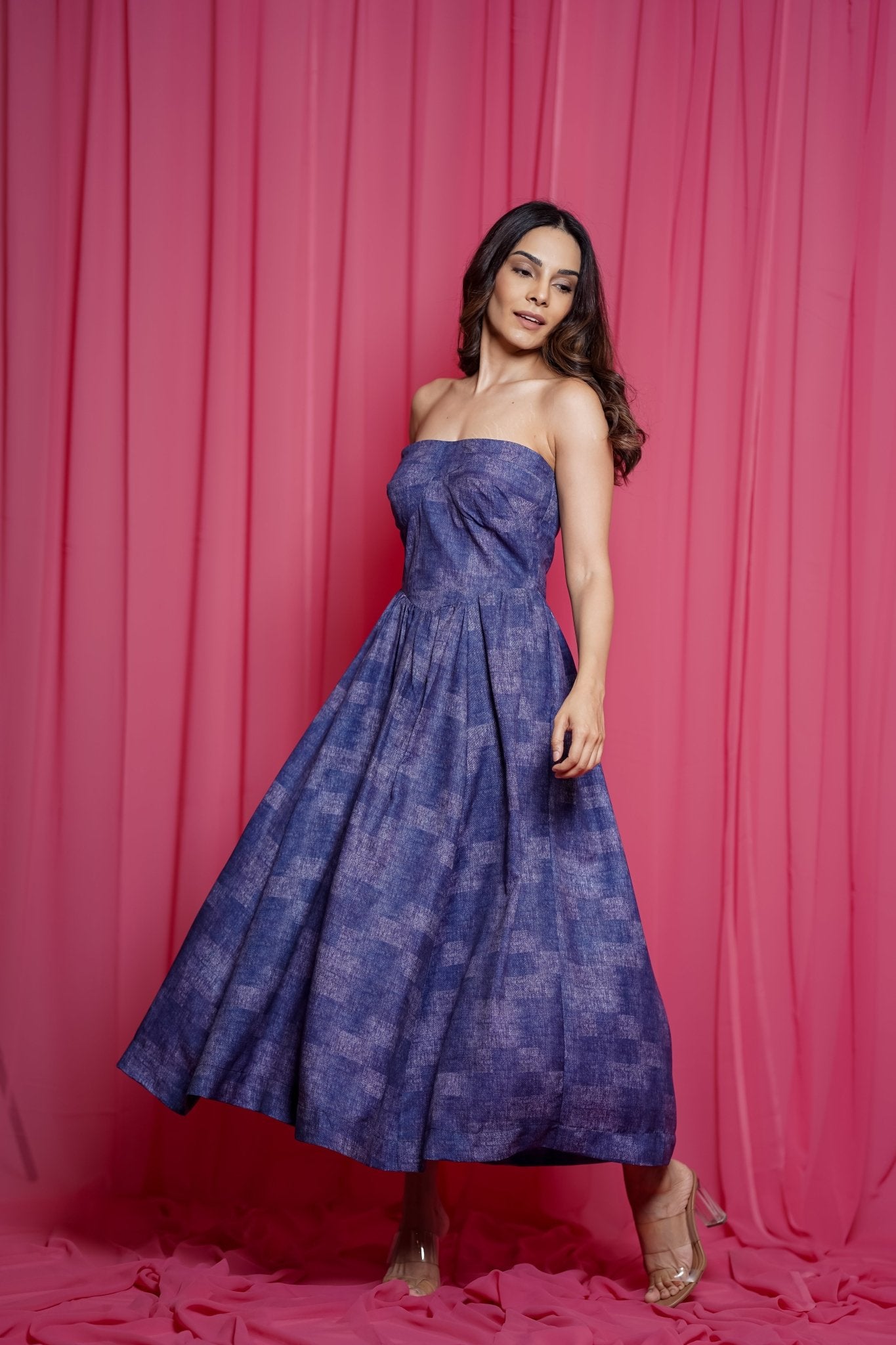 LOLA MIDI BLUE CORSET DRESS - White Maison de Couture