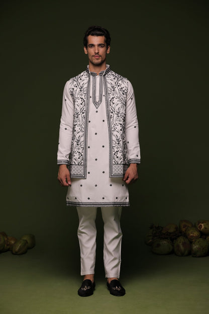MANU WHITE JACKET KURTA SET - White Maison de Couture