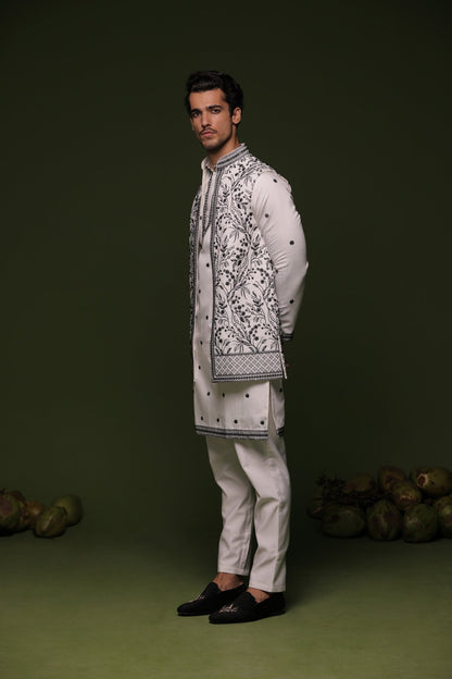 MANU WHITE JACKET KURTA SET - White Maison de Couture