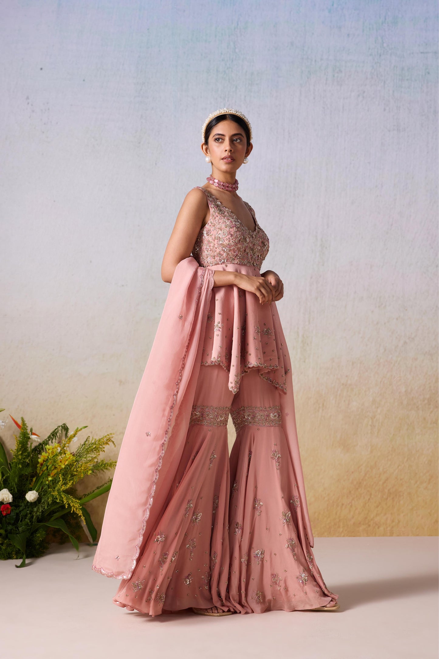 DUSTY ROSE SHARARA SET