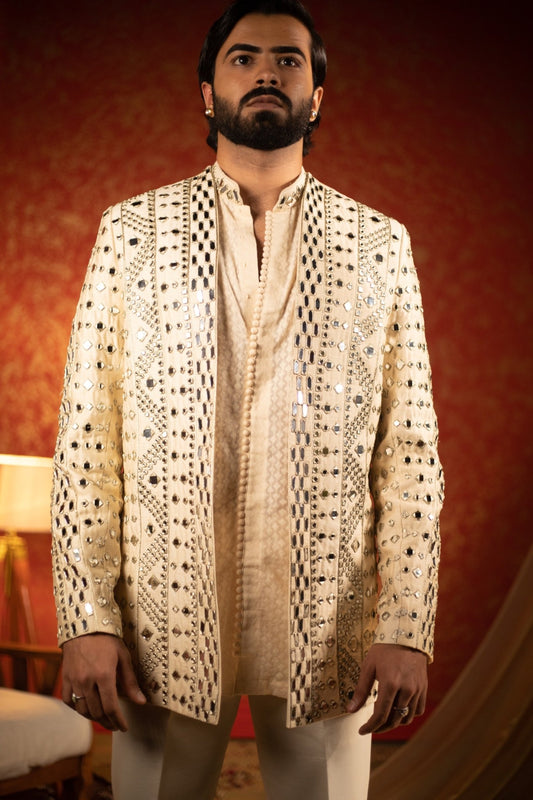 MIRROR BUST OPEN JACKET SET - White Maison de Couture