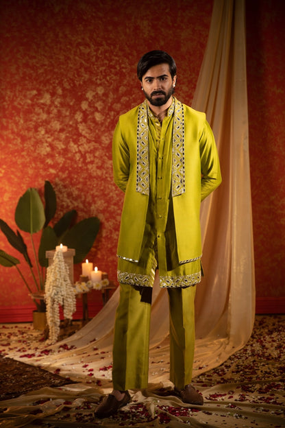 MIRROR LAPEL KURTA BANDI SET - White Maison de Couture
