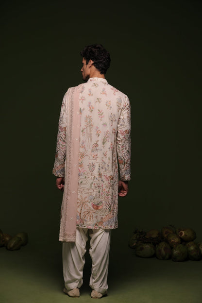 MUNI MULTI KURTA SET WITH PATIYALA AND DUPATTA - White Maison de Couture