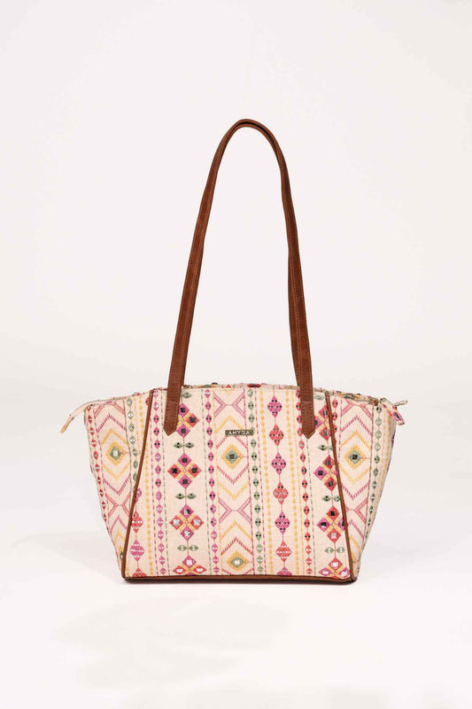 NADIA MIRROR EMBROIDERED TOTE BAG - White Maison de Couture