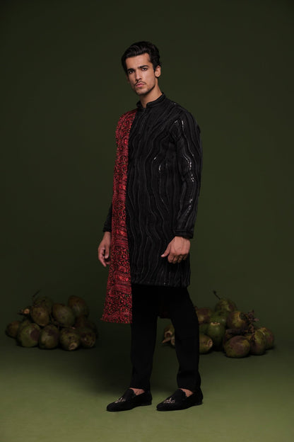 NAVEEN BLACK KURTA SET WITH TROUSER DUPATTA - White Maison de Couture
