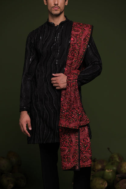 NAVEEN BLACK KURTA SET WITH TROUSER DUPATTA - White Maison de Couture