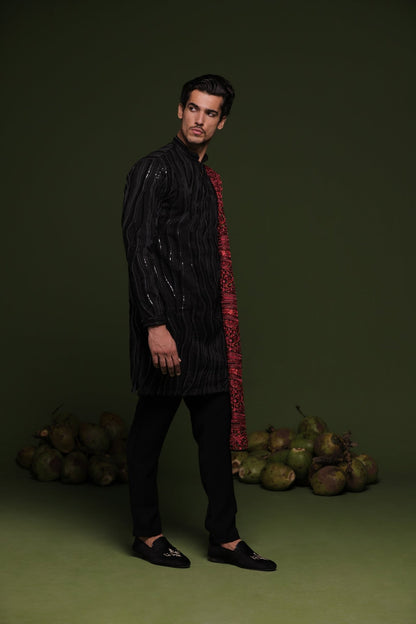 NAVEEN BLACK KURTA SET WITH TROUSER DUPATTA - White Maison de Couture