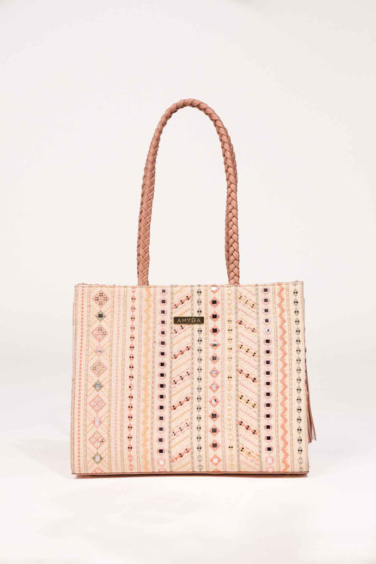 NOVA MIRROR EMBROIDERED BOX TOTE BAG - White Maison de Couture