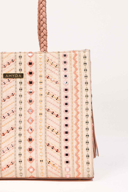 NOVA MIRROR EMBROIDERED BOX TOTE BAG - White Maison de Couture
