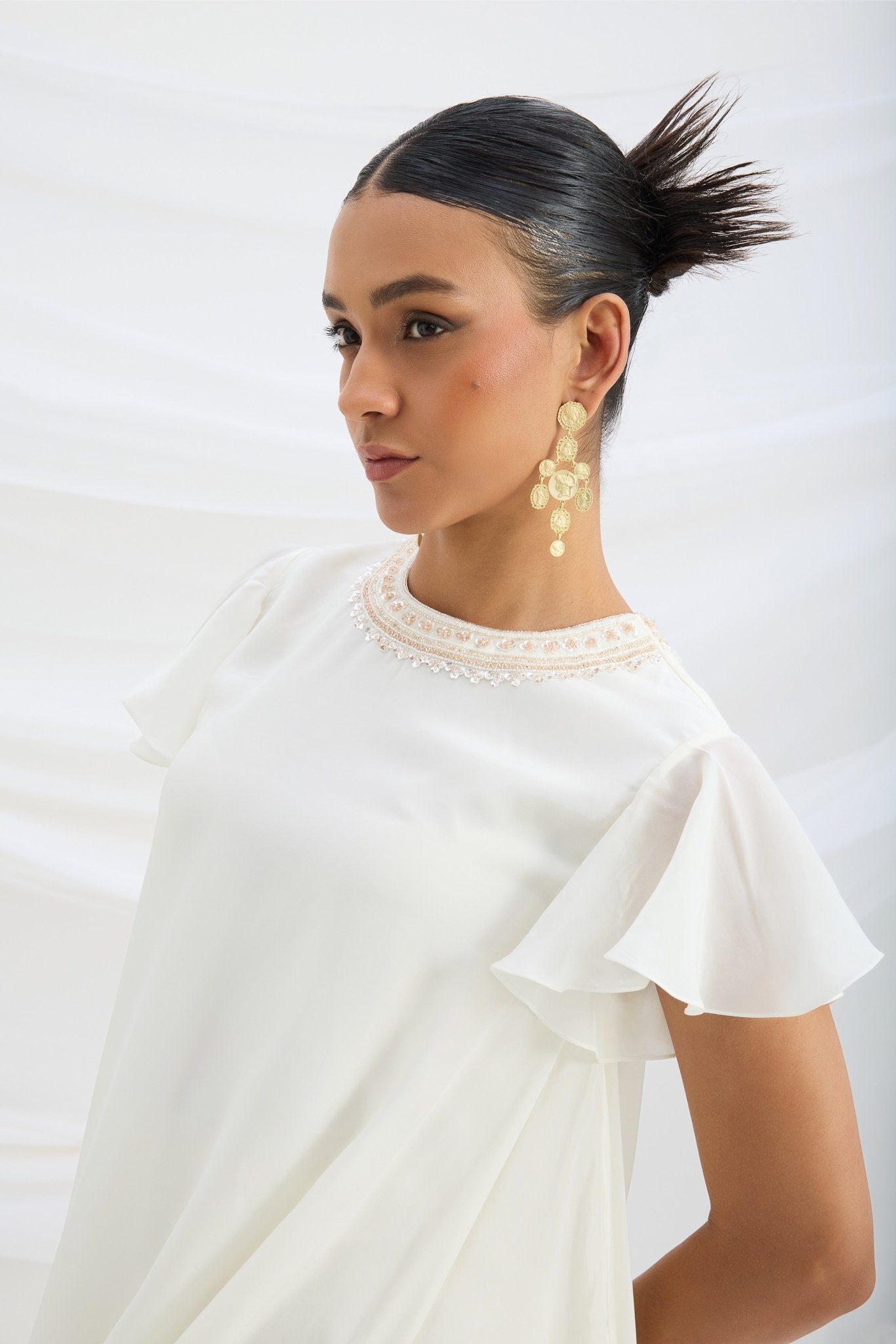 OFF WHITE DRAPE DRESS - White Maison de Couture
