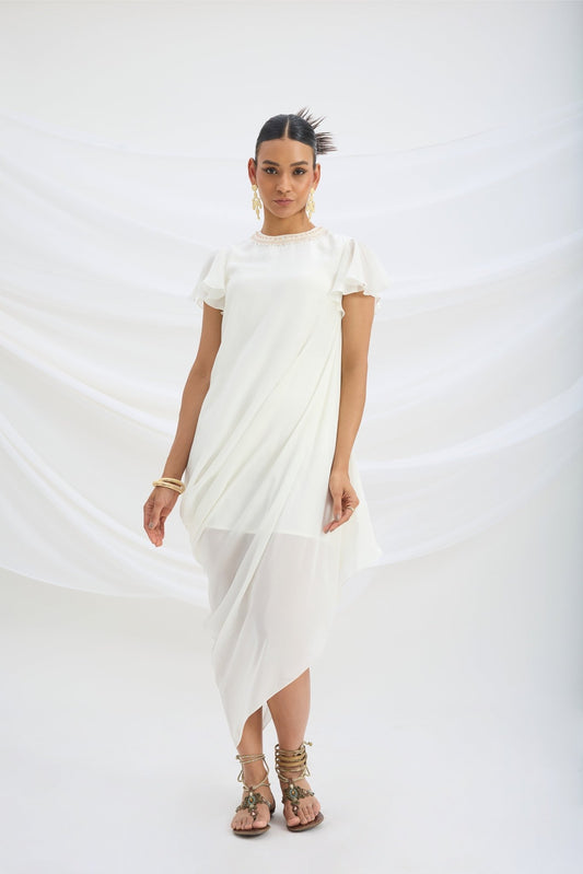 OFF WHITE DRAPE DRESS - White Maison de Couture