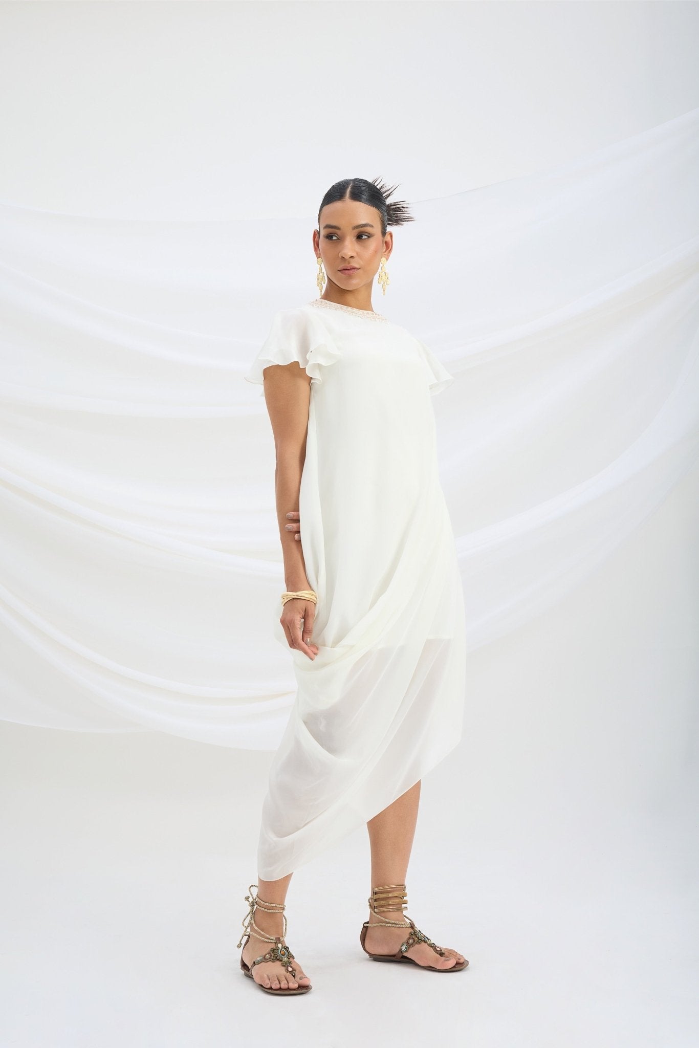 OFF WHITE DRAPE DRESS - White Maison de Couture
