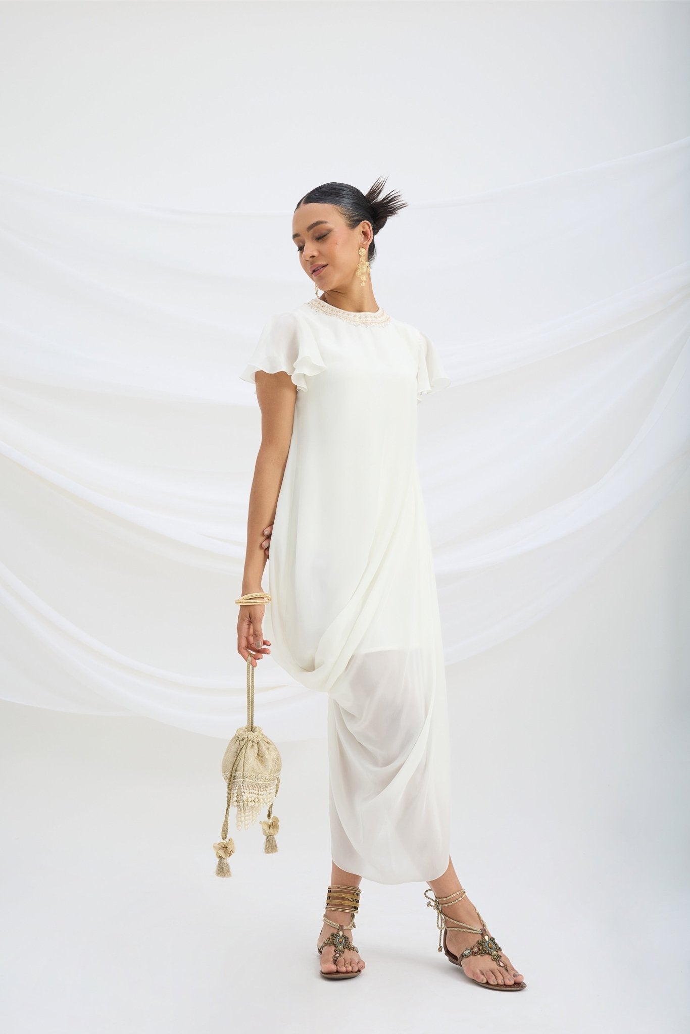 OFF WHITE DRAPE DRESS - White Maison de Couture