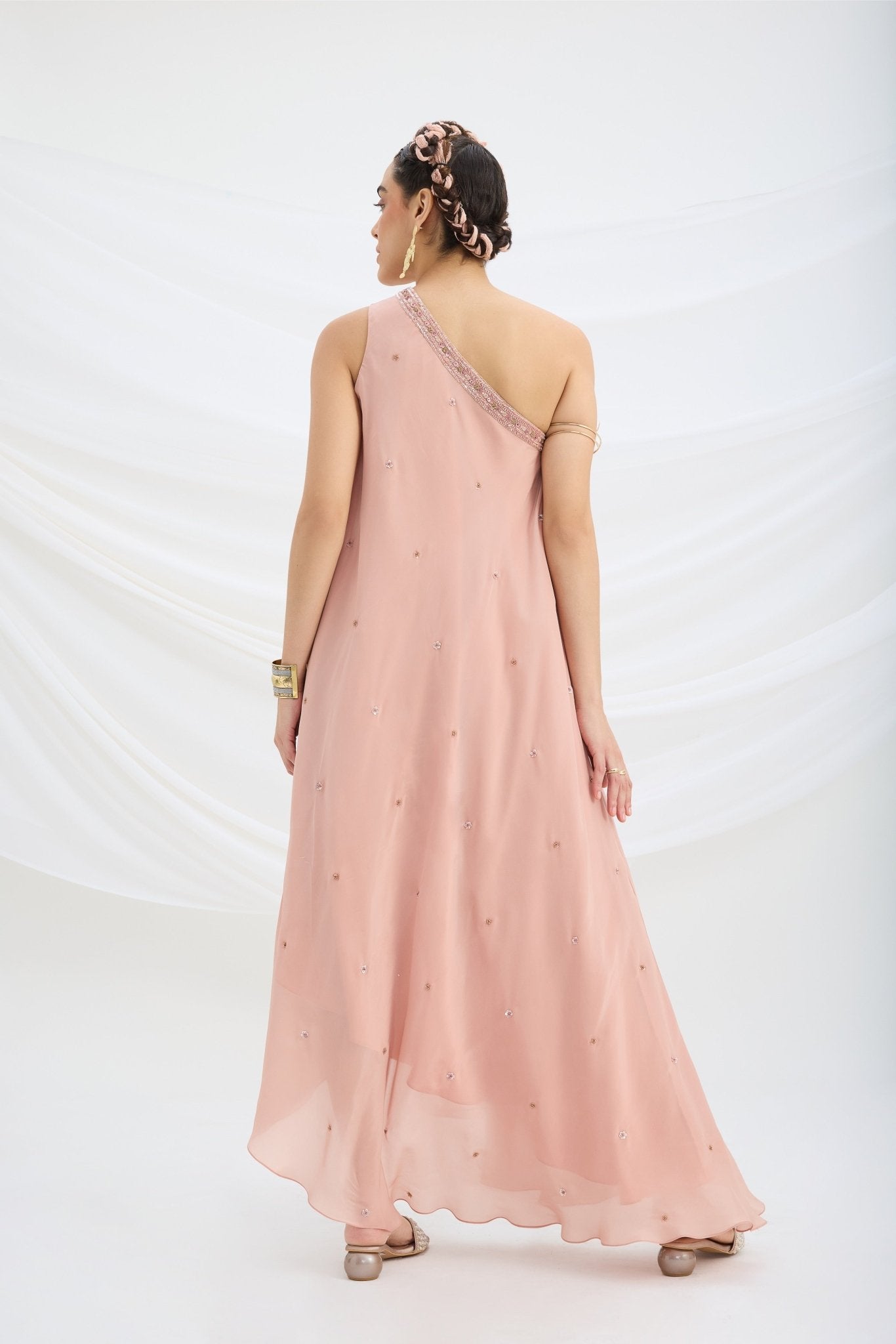 ONE SHOULDER EMBROIDERED DRAPE DRESS - White Maison de Couture