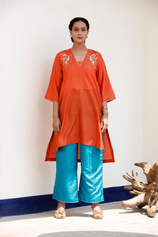 ORANGE & BLUE KURTA SET - White Maison de Couture