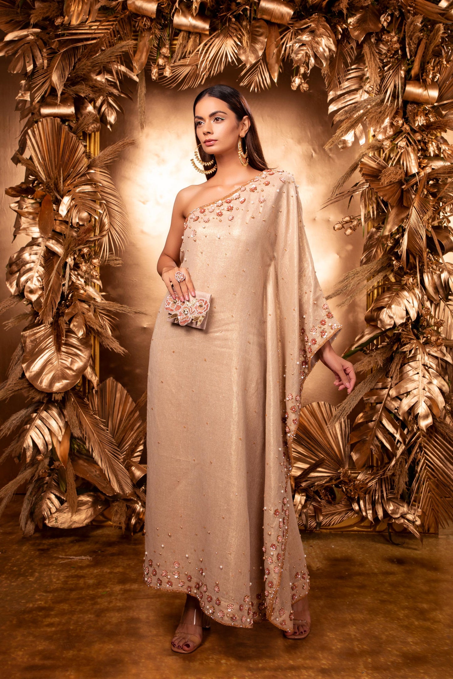 CHAMPAGNE ONE SHOULDER KAFTAN