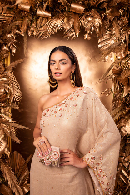 CHAMPAGNE ONE SHOULDER KAFTAN