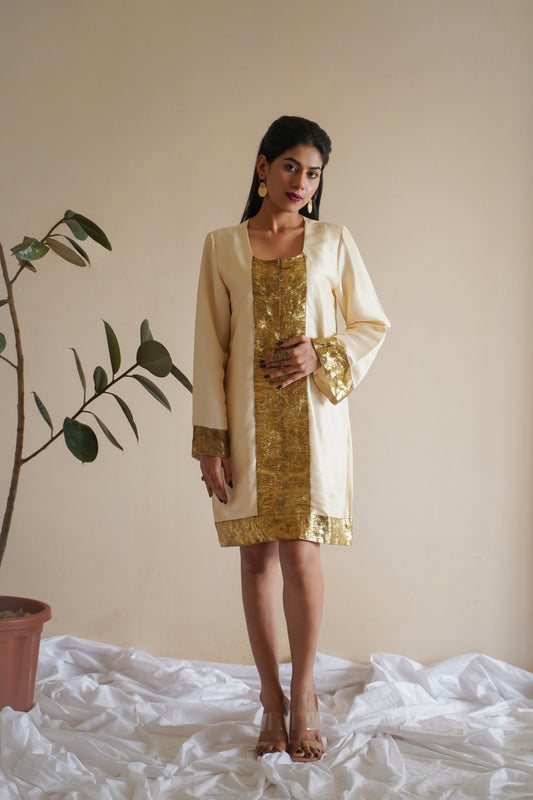 GOLD FOIL SILK DRESS