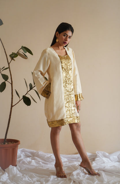 GOLD FOIL SILK DRESS